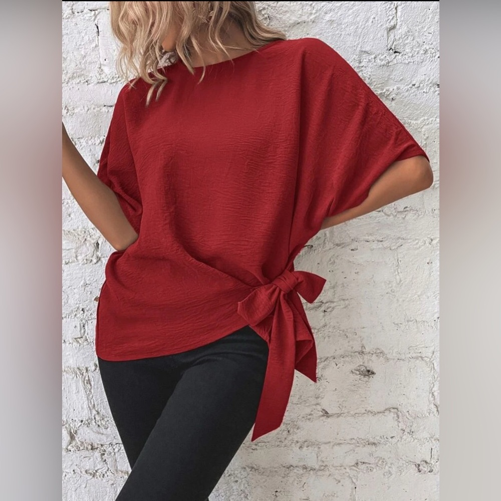 Batwing Sleeve Knot Side Blouse
